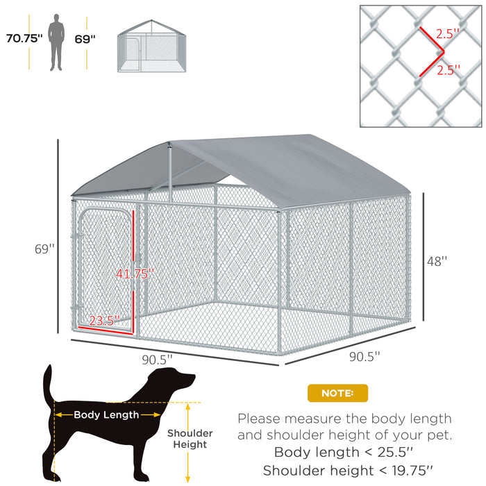 Pawhut Chenil D'exterieur Pour Chien En Metal, Enclos Niche Parc Pour Animaux De Compagnie Avec Serrure En Acier, Parois Laterales En Maille Et Toit, Cour Et Le Patio, 7,5' X 7,5' X 5,7'