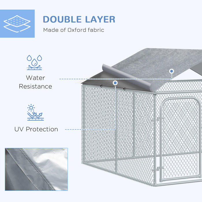 Pawhut Chenil D'exterieur Pour Chien En Metal, Enclos Niche Parc Pour Animaux De Compagnie Avec Serrure En Acier, Parois Laterales En Maille Et Toit, Cour Et Le Patio, 7,5' X 7,5' X 5,7'