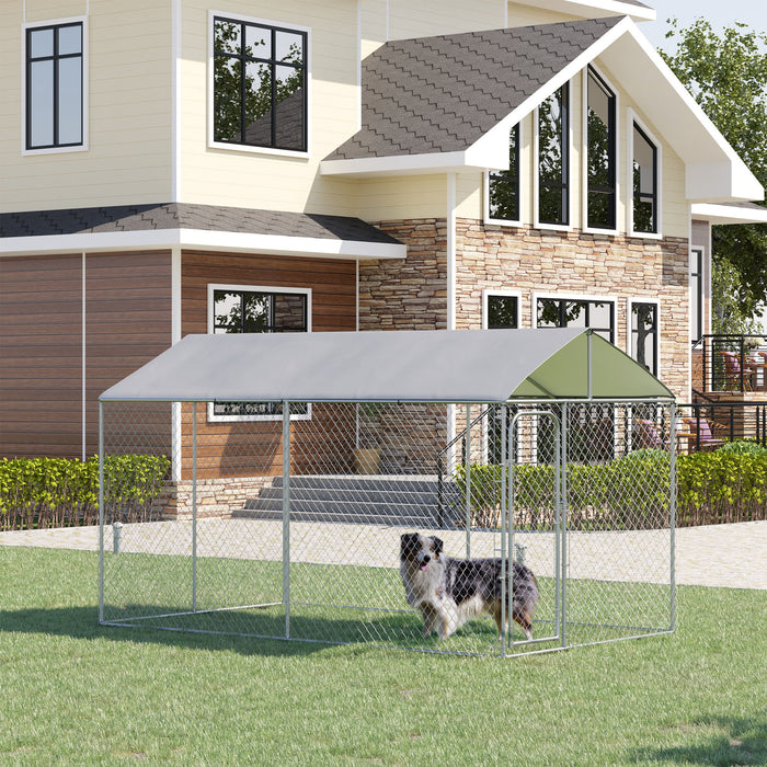 Pawhut Chenil Pour Chien Robuste Avec Parois Laterales En Maille, Verrouillage Securise En Acier Galvanise Et Couverture Etanche Pour Jardin Et Terrasse, 13' X 7,5' X 7,5'