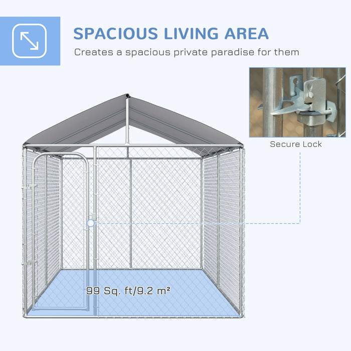 Pawhut Chenil Pour Chien Robuste Avec Parois Laterales En Maille, Verrouillage Securise En Acier Galvanise Et Couverture Etanche Pour Jardin Et Terrasse, 13' X 7,5' X 7,5'