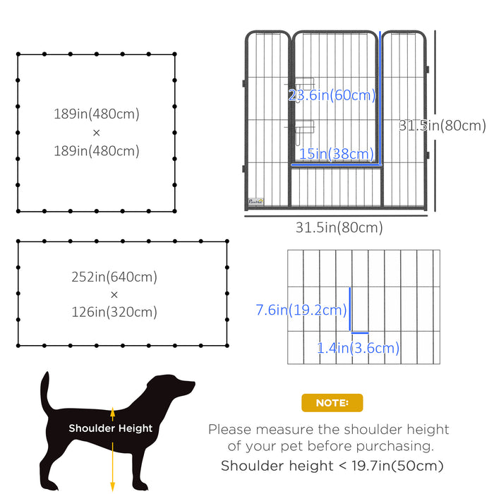 Pawhut Parc Pour Chien Tres Resistant, 24 Panneaux De 31.5\" De Hauteur, Parc D'exercice Pour Chiot En Metal, Design Bricolage, Interieur Exterieur, Pour Petits Chiens, Gris