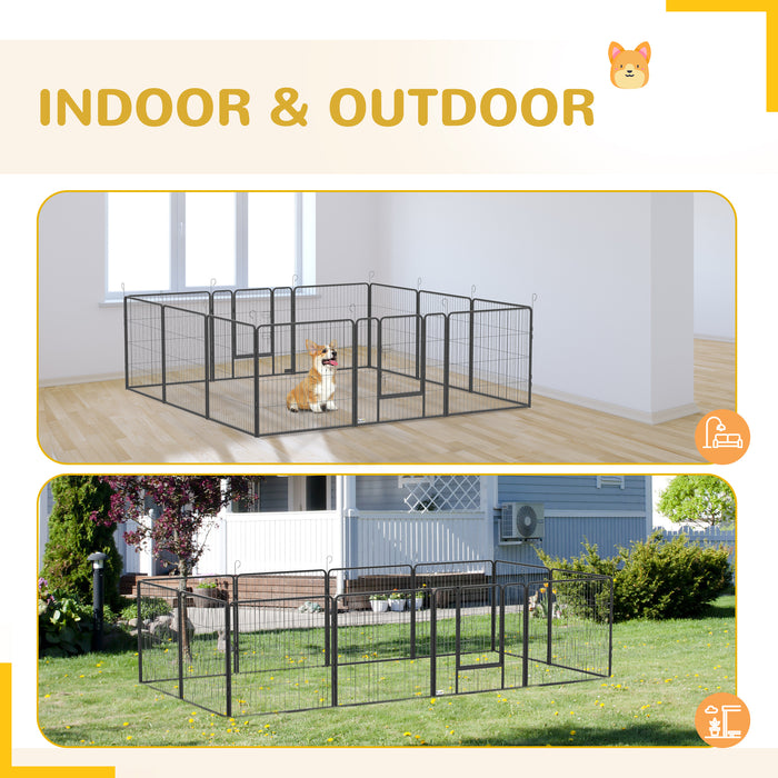 Pawhut Parc Pour Chien Tres Resistant, 24 Panneaux De 31.5\" De Hauteur, Parc D'exercice Pour Chiot En Metal, Design Bricolage, Interieur Exterieur, Pour Petits Chiens, Gris