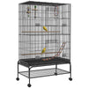 Pawhut Cage A Oiseaux Ouverte De 63\" Pour Perruches Canaris Inseparables Pinsons Avec Support Roulant, Jouets, Plateau Amovible, Etagere De Rangement