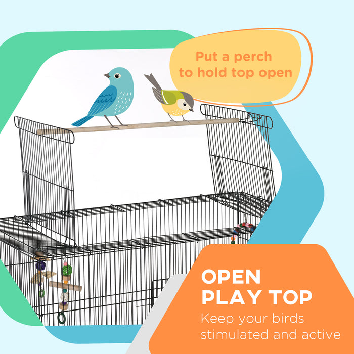 Pawhut Cage A Oiseaux Ouverte De 63\" Pour Perruches Canaris Inseparables Pinsons Avec Support Roulant, Jouets, Plateau Amovible, Etagere De Rangement