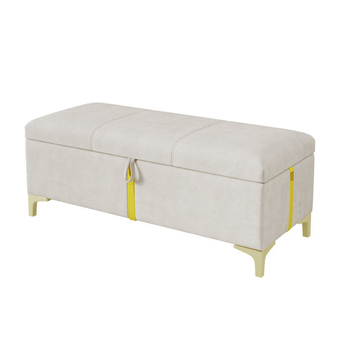 Banc Coffre De Rangement Tony En Velours Doux Avec Pieds Metalliques, Beige