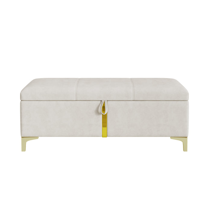 Banc Coffre De Rangement Tony En Velours Doux Avec Pieds Metalliques, Beige