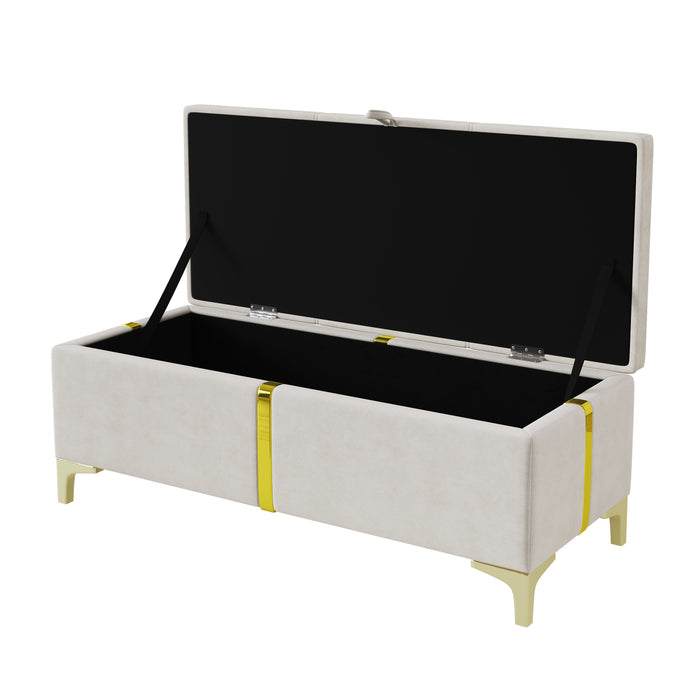 Ensemble De Chambre Nicole 2 Pieces Avec Lit Plateforme Tapisse Et Banc Coffre, Taille Queen, Beige