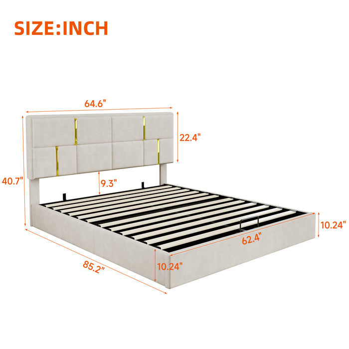 Ensemble De Chambre Nicole 2 Pieces Avec Lit Plateforme Tapisse Et Banc Coffre, Taille Queen, Beige