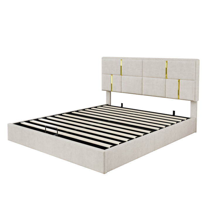 Ensemble De Chambre Nicole 2 Pieces Avec Lit Plateforme Tapisse Et Banc Coffre, Taille Queen, Beige