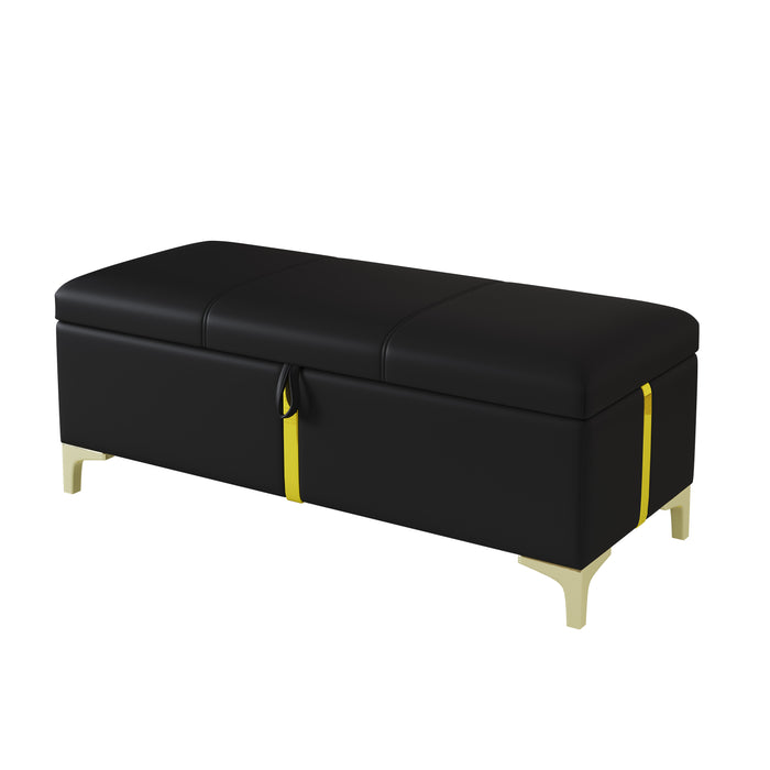 Ensemble De Chambre Nicole 2 Pieces Avec Lit Plateforme Tapisse Et Banc Coffre, Taille Queen, Noir