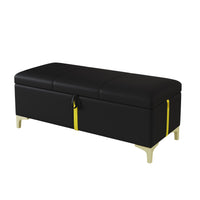  Banc Coffre De Rangement Tony En Velours Doux Avec Pieds Metalliques, Noir