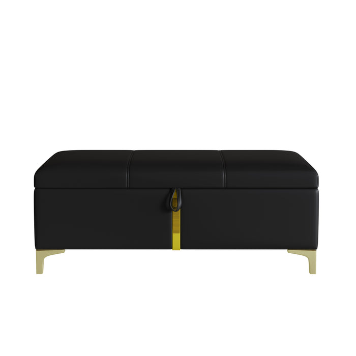 Banc Coffre De Rangement Tony En Velours Doux Avec Pieds Metalliques, Noir