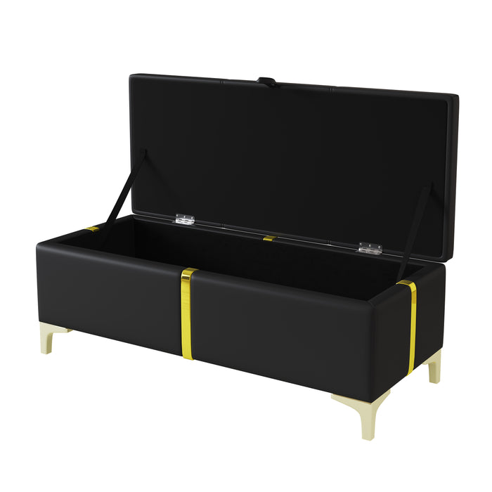 Banc Coffre De Rangement Tony En Velours Doux Avec Pieds Metalliques, Noir