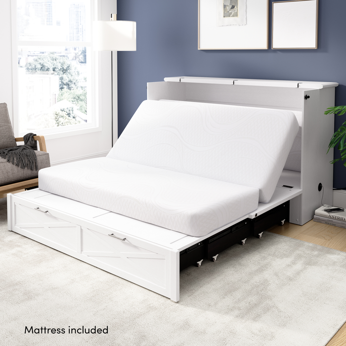 Lit armoire avec matelas à trois plis Key West, chêne blanc - format grand lit