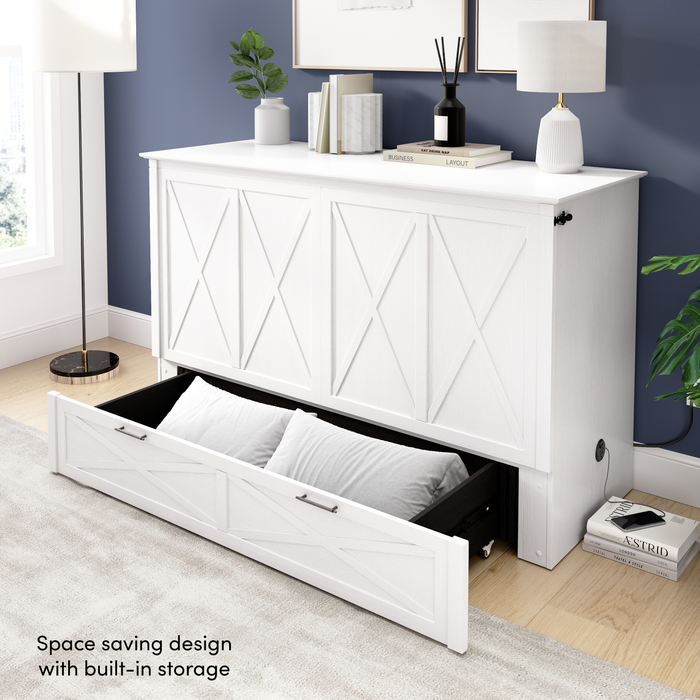 Lit armoire avec matelas à trois plis Key West, chêne blanc - format grand lit