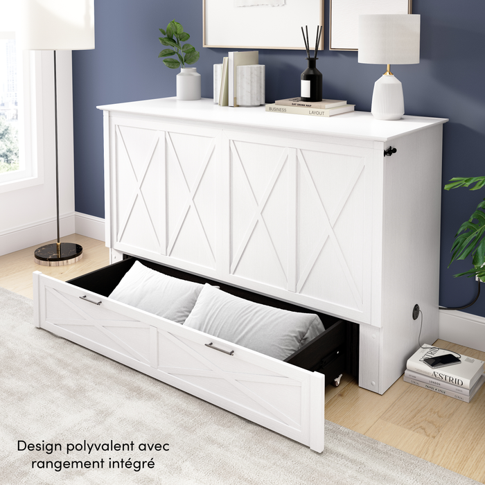 Lit armoire avec matelas à trois plis Key West, chêne blanc - format lit double