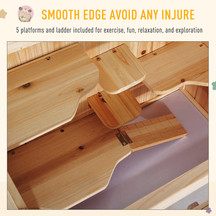 Pawhut D51-049 Cage De Hamster En Bois De Sapin Souris Rats Petits Animaux Exercice Maison De Jeu Avec 3 Niveaux