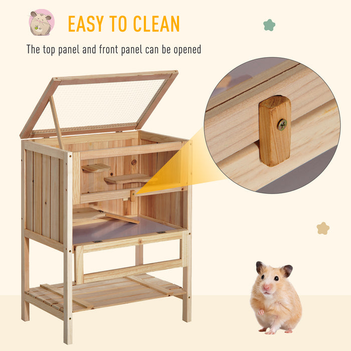 Pawhut D51-049 Cage De Hamster En Bois De Sapin Souris Rats Petits Animaux Exercice Maison De Jeu Avec 3 Niveaux