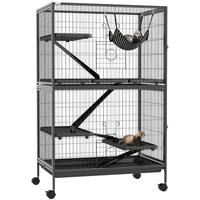 Pawhut 5-tier Rolling Small Animal Cage, Deluxe Guinea Pig Cage, Ferret Cage For Mink Chinchilla Kit|Pawhut Cage Roulante A 5 Niveaux Pour Petits Animaux, Cage Pour Cochon D'inde, Furet, Chinchilla, Ch
