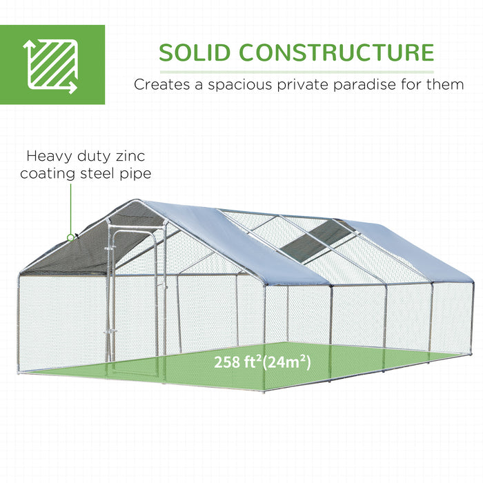Pawhut Poulailler Galvanise, Grande Cage A Poulet En Metal, Maison Avec Couverture Resistante Aux Uv Et A L'eau Pour Jardin Exterieur 10 Pi X 26 Pi X 6,5 Pi