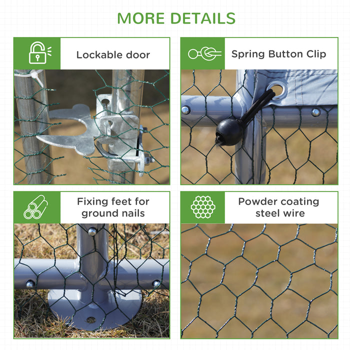 Pawhut Poulailler Galvanise, Grande Cage A Poulet En Metal, Maison Avec Couverture Resistante Aux Uv Et A L'eau Pour Jardin Exterieur 10 Pi X 26 Pi X 6,5 Pi