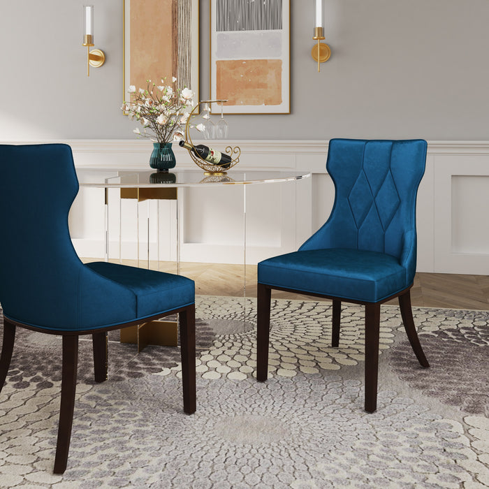 Ensemble 2 chaises de salle à manger Reine de Manhattan Comfort en velours cobalt - bleu et noyer