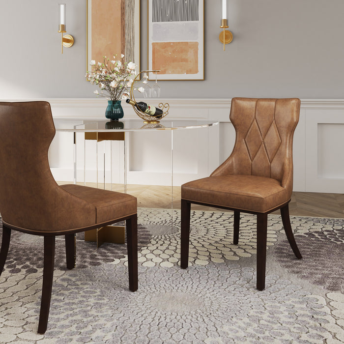 Ensemble 2 chaises de salle à manger Reine de Manhattan Comfort en similicuir - brun clair et noyer