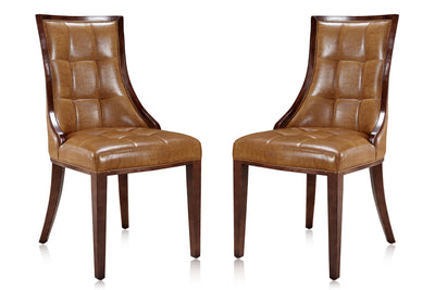 Manhattan Comfort Set of 2 Fifth Avenue Faux Leather Dining Chairs - Saddle & Walnut|Ensemble 2 chaises de salle à manger Fifth Avenue de Manhattan Comfort en similicuir - brun clair et noyer