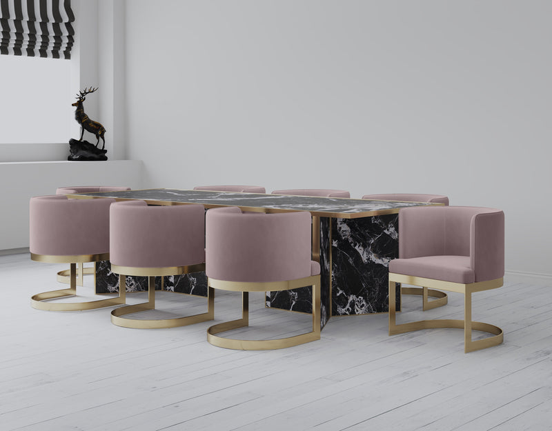 Chaise de salle à manger Aura de Manhattan Comfort en velours - rose tendre et laiton poli