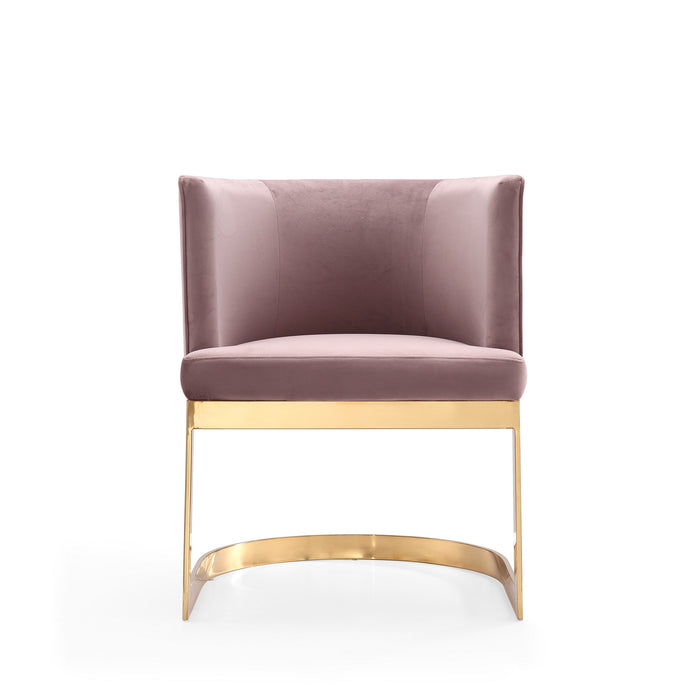 Chaise de salle à manger Aura de Manhattan Comfort en velours - rose tendre et laiton poli