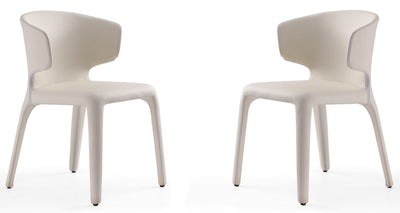 Manhattan Comfort Set of 2 Conrad Faux Leather Dining Chairs - Cream|Ensemble 2 chaises de salle à manger Conrad de Manhattan Comfort en similicuir - crème