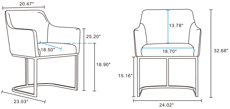 Chaise de salle à manger à accoudoirs moderne Serena de Manhattan Comfort revêtue de similicuir avec pattes en acier - crème