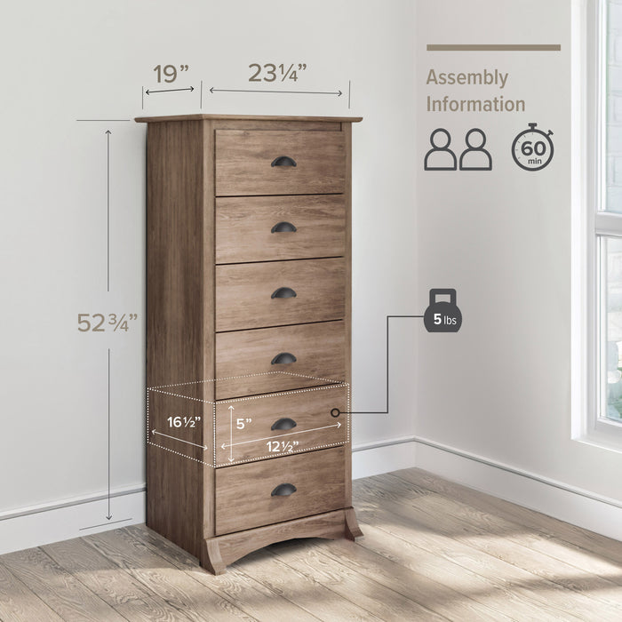 Commode verticale haute Salt Spring à 6 tiroirs - gris délavé