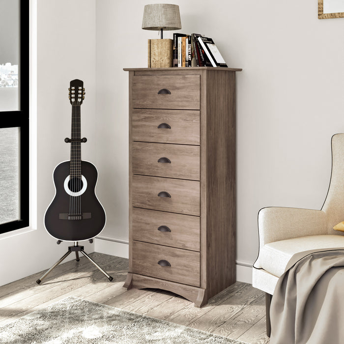 Commode verticale haute Salt Spring à 6 tiroirs - gris délavé