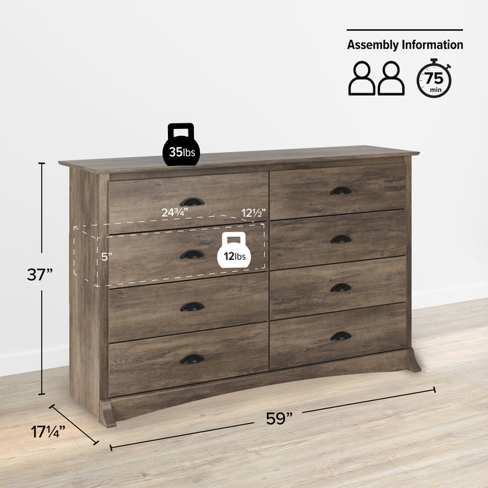 Commode Salt Spring à 8 tiroirs - gris délavé
