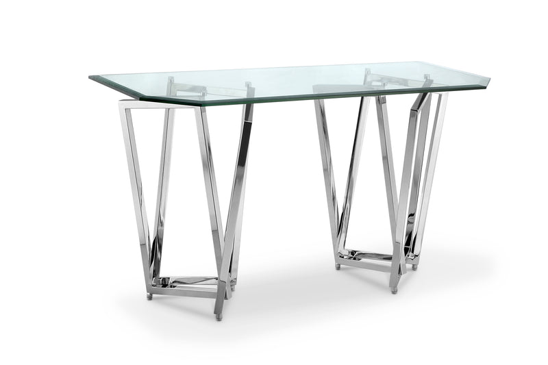 Table de salon moderne Drew de 50 po avec dessus en verre et base en métal - chrome 