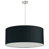 Luminaire suspendu de Dainolite de 28 po de diamètre avec abat-jour cylindrique noir sans fond qui diffuse la lumière, fini chromé satiné et 1 ampoule