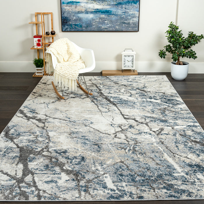 Carpette Darius bleue à motif d'éclair - 6 pi 7 po x 9 pi 6 po