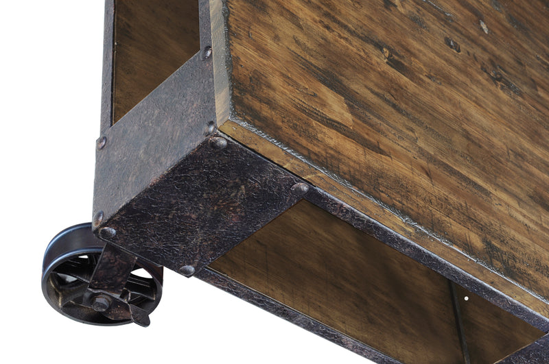 Table à café Eastway de 52 po avec dessus relevable et rangement - pin naturel vieilli