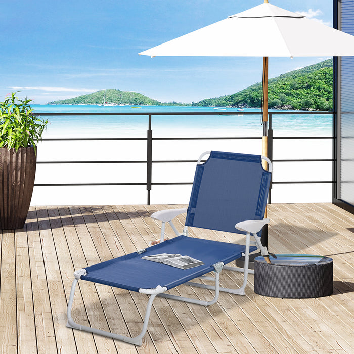 Chaise Longue Exterieure Outsunny Avec Dossier Reglable A 4 Niveaux, Bleu