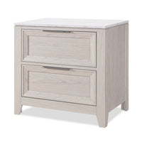 Table de nuit Elana à 2 tiroirs avec dessus en marbre véritable - beige