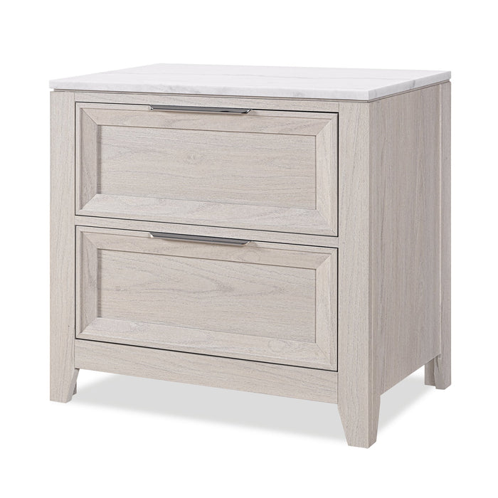 Table de nuit Elana à 2 tiroirs avec dessus en marbre véritable - beige