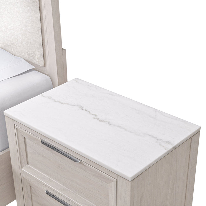 Table de nuit Elana à 2 tiroirs avec dessus en marbre véritable - beige