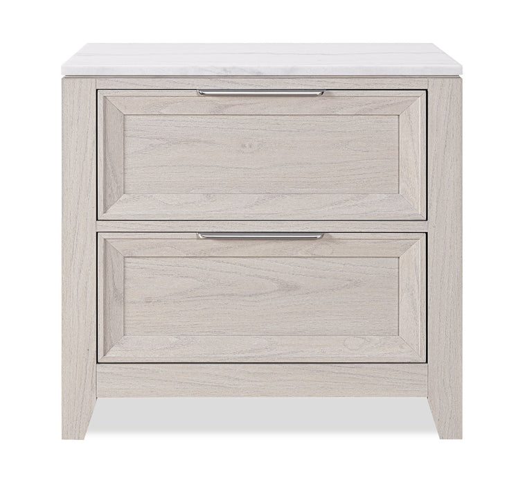 Table de nuit Elana à 2 tiroirs avec dessus en marbre véritable - beige