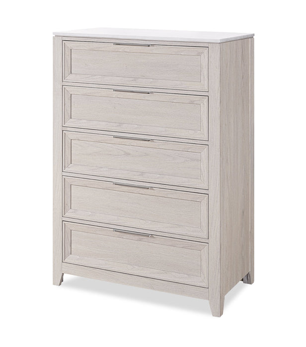 Commode verticale de chambre à coucher Elana de 38 po (L) x 55 po (H) à 5 tiroirs avec dessus en marbre véritable - beige