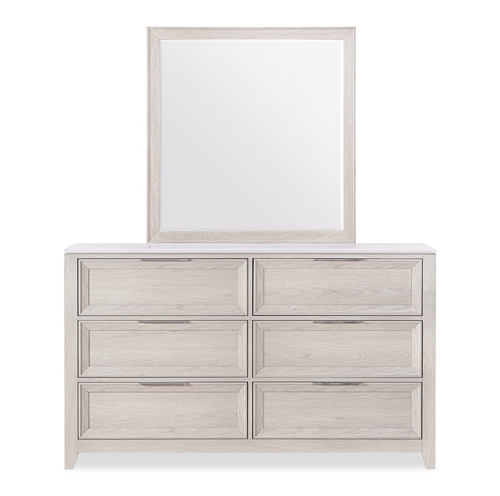 Commode de chambre à coucher Elana de 65 po (L) x 39 po (H) à 6 tiroirs avec dessus en marbre véritable - beige