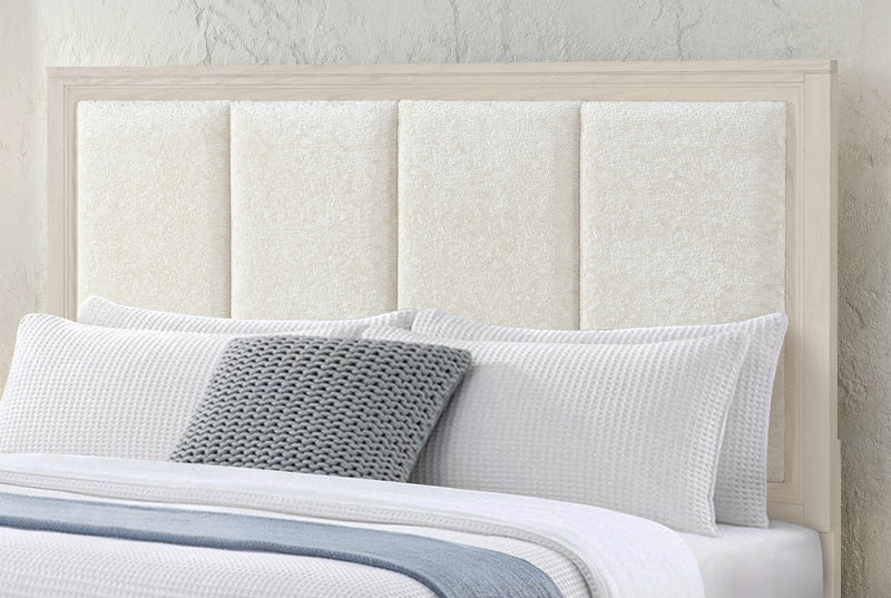Lit de rangement Elana avec tête de lit rembourrée, beige - format très grand lit