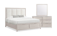 Ensemble de chambre à coucher Elana 5 pièces naturel avec lit de rangement, commode et miroir - format très grand lit