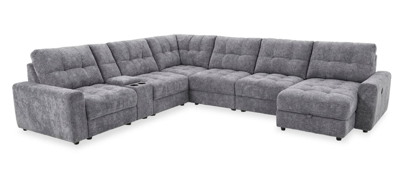 Sofa sectionnel modulaire à coulissement électrique de droite Elevate de Scott Living 7 pièces en tissu de chenille avec rangement - gris