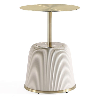 Manhattan Comfort Modern Anderson End Table 1.0 Upholstered Leatherette with Gold Tabletop - Cream|Table de bout moderne Anderson 1.0 de Manhattan Comfort avec revêtement en similicuir et dessus de table doré - crème